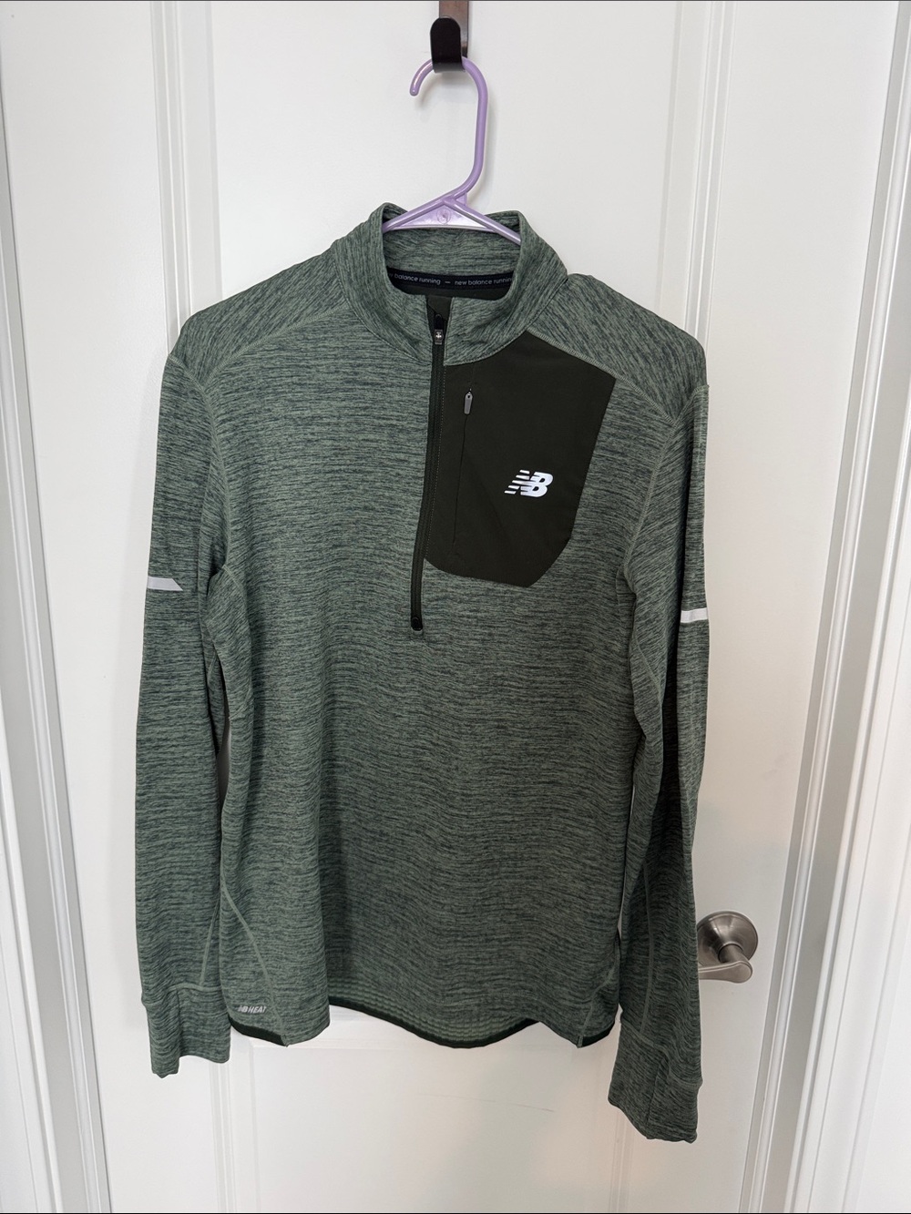 New Balance Heathered Olive Green Half-Zip Pullover